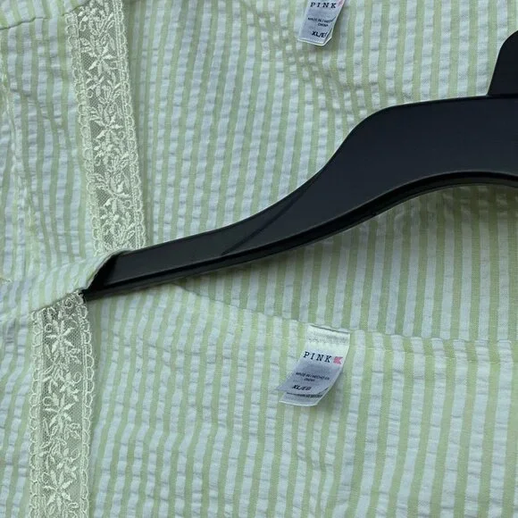 NWT PINK K DUSTER(pair) snapfront seersucker sleeveless pockets lime green Sz XL - Picture 6 of 7